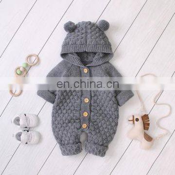 2020 Ins Autumn Full Sleeves Knitting Hooded Baby Bodysuits