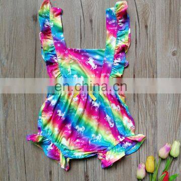 Baby Girls unicorn rainbow Pattern Romper 2019 New Summer Newborn Baby Girl Floral Romper Fly Sleeve Jumpsuit