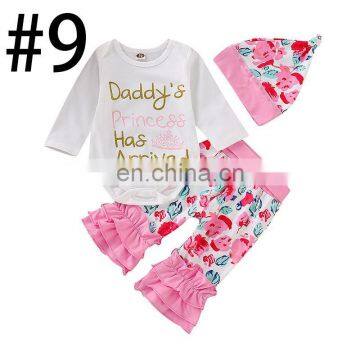 "Daddy's Princess Has Arrived" 2019 White Girls Bodysuits & Ruffle Pants & Hat 3pc Set photo-2