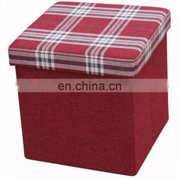 Customized Faux Linen Bedroom Ottoman Folding Storage Chair Stool