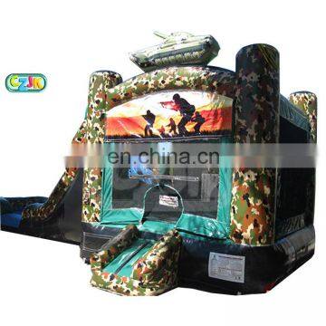 army green fatigue inflatable bounce house bouncer jumping castle with water slide