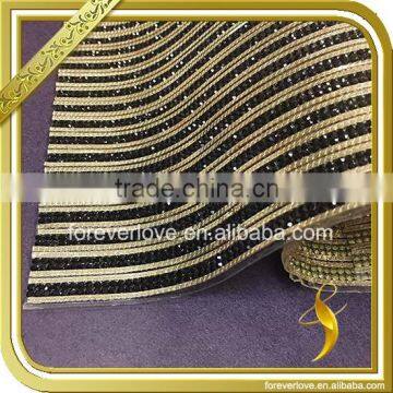 Black and yellow crystal stripe rhinestone mesh trim hot fix sticker sheets FRM-232