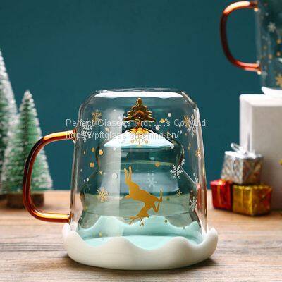 Christmas Tree Shape Double Wall Glass Cup Christmas Gift Glass Cup photo-3