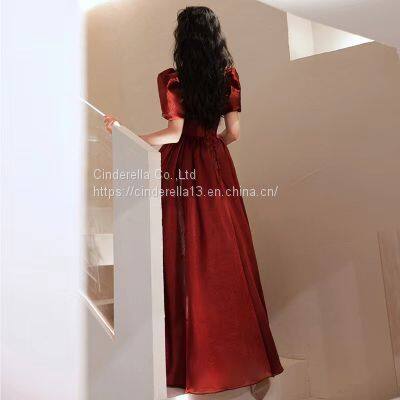 Toasting Dress Bride 2021 New Red Wedding Dress Little Pregnant Woman Engagement on the Run Princess Evening Dress photo-3