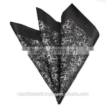 Black Grey Pairsley Custom Pocket Square, Manufactoring Hankercheif,