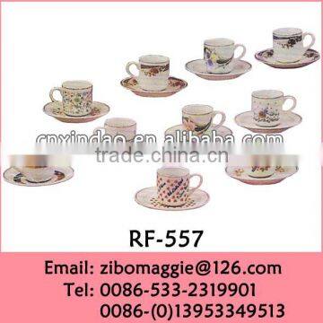 Disposable Floral Designed Promotion Porcelain Coffee Cup and Saucer Porcelain Cups