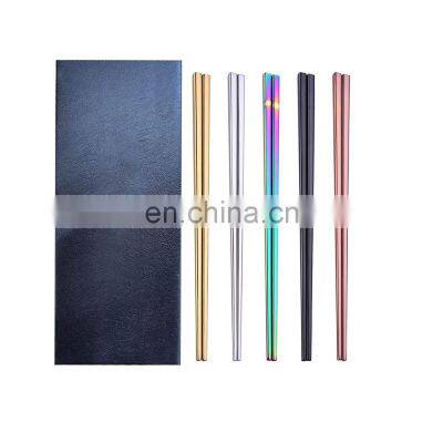 custom logo reusable special color tableware environmentally friendly stainless steel metal titanium chopsticks