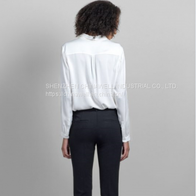 Ladies' 100%silk Long Sleeve Big Collar Blouse photo-5