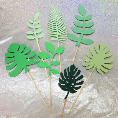 Green Leaf Cake Topper Tropical Style Cake Decoration Tools Wedding Birthday Party Supplies