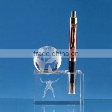 Optical crystal pen stand with globe desk decoration crystal globe pen holder