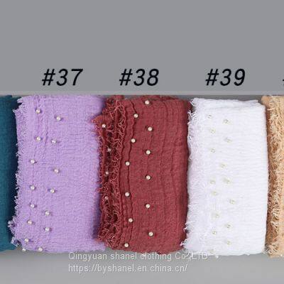 Women Muslim Crinkle Scarf Solid Cotton Linen Soft Headscarf Shawls Wraps Hijab