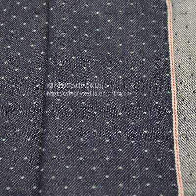 11oz Cotton Star Dot Jacquard Denim Selvage Jeans Fabric for Women's Dress 32/33“ photo-5