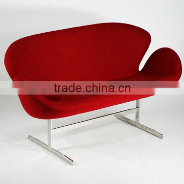 replica classic fiberglass material fabric/genuine leather double position/2 seater swan sofa desined by Arne Jacobsen