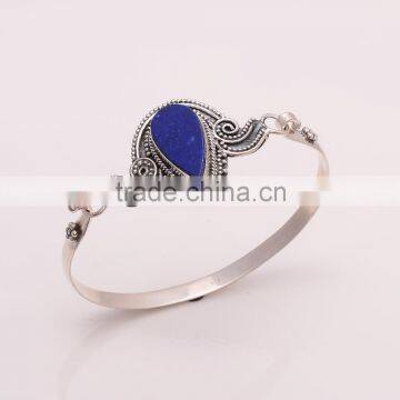 925 SOLID STERLING FINE SILVER HANDWORK NEPALI LAPIS BANGLE