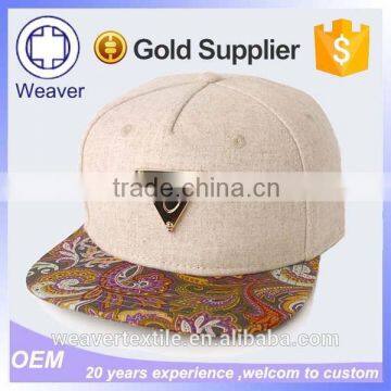 Plain 5 Panel Cap Custom Australian Snapback Cap With Paisley Print Fabric Brim photo-2