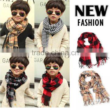 Fashion Classic Baby Boys Girls Autumn Winter Checked Plaid Knitted Scarf With Tassels