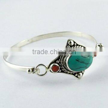 Excellent Design !! Turquoise & Coral 925 Sterling Silver Bangles, Silver Jewelry 925, Online Silver Jewelry