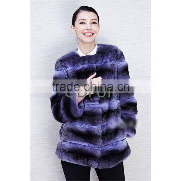 QD80707 Ladies Winter Warm Natural Chinchilla Fur Formal Jacket