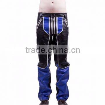 NEW 2015 GOTHIC BLACK BONDAGE LEATHER TROUSER WITH COLORED PIPING SOFT LEATHER MATERIAL