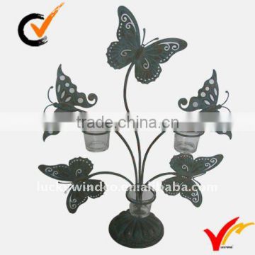 vintage butterfly design crystal glass votive iron candle stand