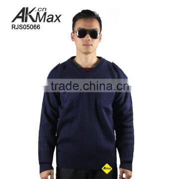 Wool/Acrylic Blue Mens Pullover Sweater Military Supplier