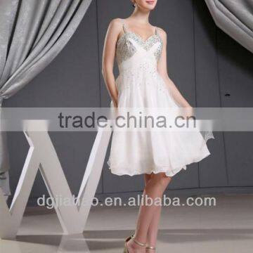 2013 Style Beaded Spaghetti Straps White Cocktail Dress