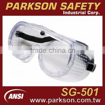 Taiwan Economic Soft PVC Safety Goggle with Anti Fog PC Lens for Use Powertools and LAB Use ANSI Z87.1 Standard SG-501