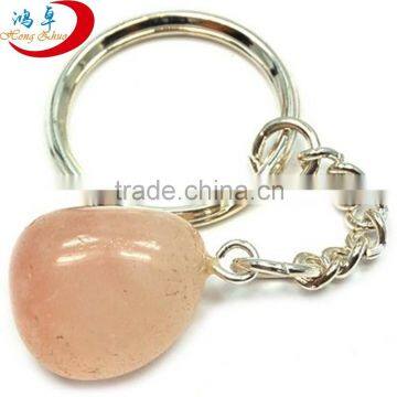 polished Rose Quartz key chain with stone