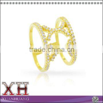 Yellow Gold Over Silver Fancy Cubic Zirconia Micro Pave Double X Ring