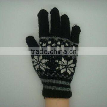 Boxi-High quality jacquard five fingers gloves with cony hair