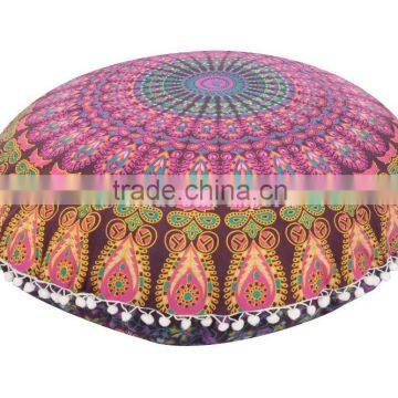 Indian Mandala Floor Pillow with Insert Bohemian Round Cushion Covers 32" Poufs