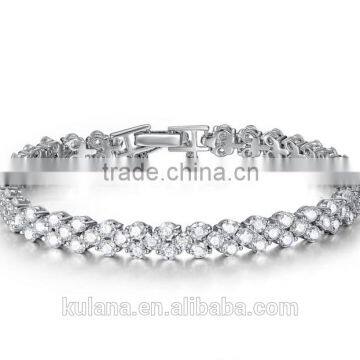 GSSL-9 Wholesale Fashion China Manufacturer White Gold Plated Zircon 925 Silver Bracelet