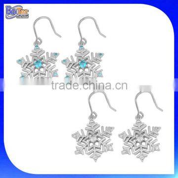 Rhodium Plated Cubic Zirconia 925 Sterling Silver Snowflake Dangle Hook Earrings With CZ