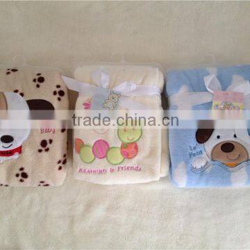 High quality embroidered baby microfleece blanket 75x100cm with many colors factory directly low price