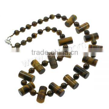 8mm 20x10mm Zinc Alloy Lobster Clasp Tiger Eye Necklace