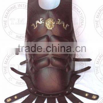 BROWN LEATHER MUSCLE ARMOR CUIRASS - GREEK MUSCLE ARMOUR LEATHER - COLLECTIBLE HALLOWEEN COSTUME photo-3