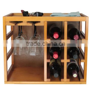 six bottle bamboo Wine Rack 6 Bottle Capacity Stackable Storage Wine Rack glass holder