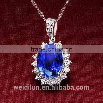 European Style Jewelry Blue Gemstone Pendant 925 Silver Floating Necklace for Wedding photo-3