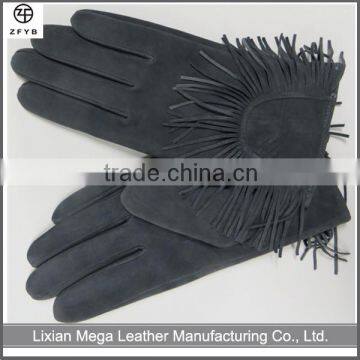 2016 hot selling ladies fashion wear suede fringed leather gloves