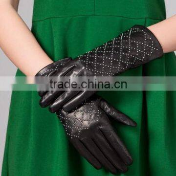 Women fashion long dress leather gloves with studs/nails