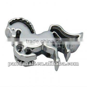 Zinc Alloy Enamel Slide Charms, Horse, Nickel Color, Black, 17x10x4.5mm, hole: 1.5x9mm(ENAM-A116-1)