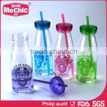 Mochic Wholesale 450ml Plastic Milk Bottle for Promotion With Lid and Straw