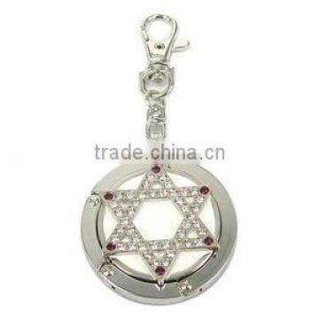 Crystal hexagram purse bag hanger with key chain