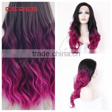 new arrival 18inch straight black ombre to rose color two tone human hair wig for women