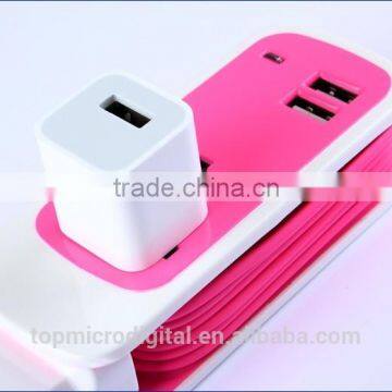 Portable 3in1 European Plug USB Cable Socket Charger Adapter 2.1A