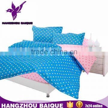 Soft Korean 100% Polyester Fitted Sheet Set with Blue White Dots Pattern