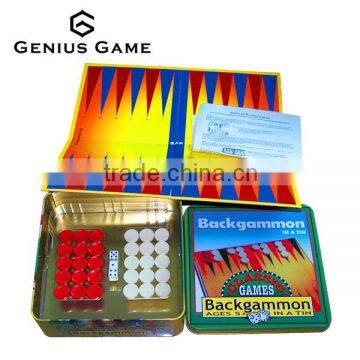 Classic travel backgammon game in Tin cage