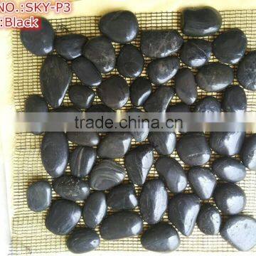 Nanjin Factory Direct Sell High Polished Black Color Pebble Stone Mosaic