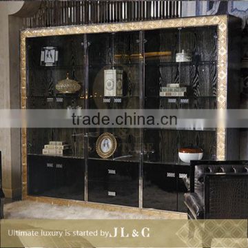 2014 best selling crystal kitchen cabinet, solid wooden cupboard JH14 wine cabinet from china supplier-JL&C Furniture