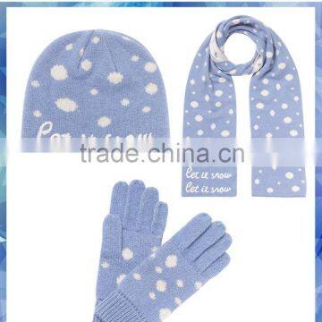 2014 fashion snowballs jacquard scarf hat and glove set for women